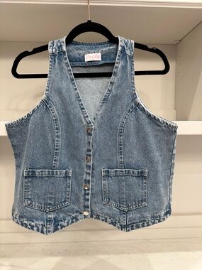 Pink Lily small  Light Blue Denim Button Vest.  Like new